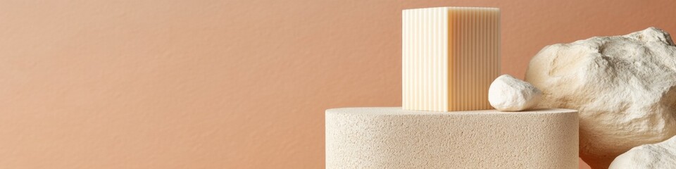 Poster - Minimalist Architectural Display Concrete and Stone Miniature on Textured Earth Tones Innovative Building Design and Sustainable Urban Development Showcase
