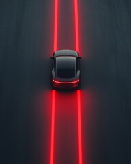 Poster - Sleek Autonomous Electric Vehicle on Neon-Lit Asphalt Cutting-Edge Road Mapping Tech for Smart Mobility Solutions in Urban Commuting and Transportation Innovation