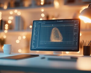 Poster - Tech-Inspired Digital Art Workspace Graphic Tablet with Stylus and Monitor Displaying Sculpture - Modern Creative Tools for Innovative Marketing and Contemporary Design Studios