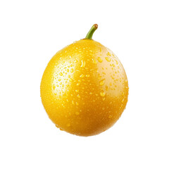 Aufkleber - A single, ripe lemon with water droplets on its surface is shown against a black background.