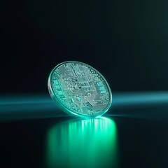 Poster - Futuristic Cryptocurrency Coin Intricate Circuit Design on Glossy Black - Blockchain Innovation and Fintech Strategy for Digital Future