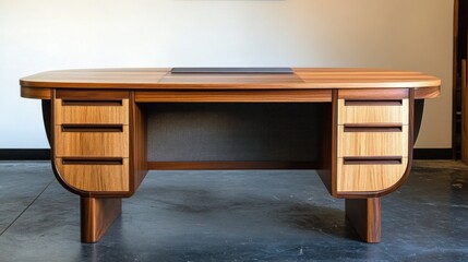 Wall Mural - Curved Wooden Desk with Inlaid Details