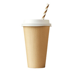 Poster - A tall brown paper cup with a white lid and a striped straw is shown against a black background.