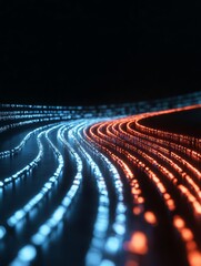 Fototapete - Futuristic Tech Visualization Neon Light Streams and Binary Patterns in Virtual Data Space - Enhancing Software Development Tools and AI-driven Business Solutions