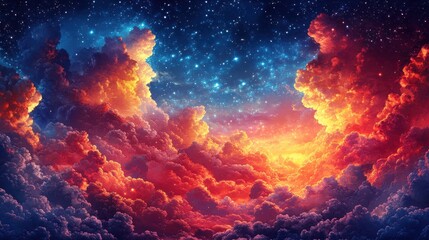 Wall Mural - Vivid Sunset Over Colorful Clouds in a Starry Night Sky