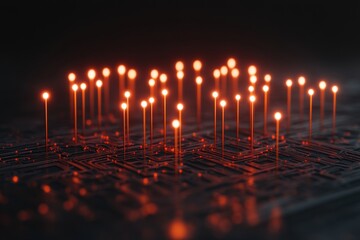 Poster - Neon Circuitry Futuristic Urban Network in Pulsating Illumination - Smart City Systems Visualization for Tech Marketing and Infrastructure Development
