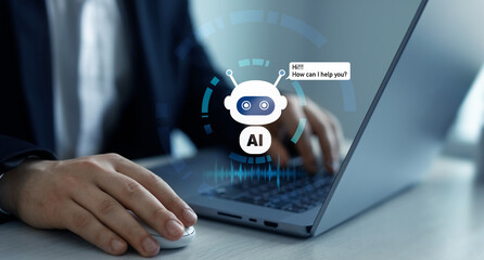 Poster - Online support Chatbot conversation.Virtual assistant, artificial intelligence Bot and CRM software automation technology.Customer person using chat service to get support.