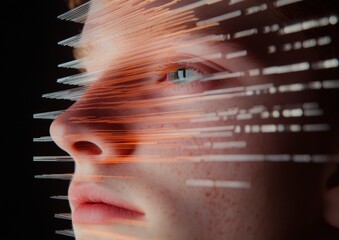 Aufkleber - Metaverse Emotional Expression Portrait Digital Face with Transparent Glitch Layers for Tech Marketing and Creative Industry Insights