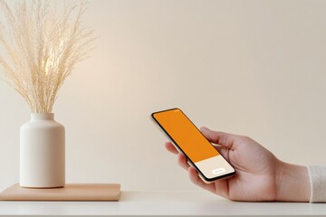 Poster - Minimalist Digital Learning Hand with Smartphone on Wooden Desk - E-Learning Enhancement and Fast-Paced Tech Solutions for Modern Educational Marketing