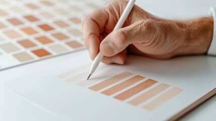 Fototapete - Minimalist Branding Design Hand with Stylus on Tablet Displaying Modern Color Palette - Creative Studio for Digital Marketing and Innovative Startup Strategies