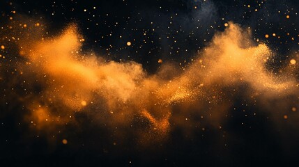 Poster - Sparkling gold dust swirls in the air creating a mesmerizing glow and shimmering effects against a dark backdrop during a mystical evening ambiance. Generative AI