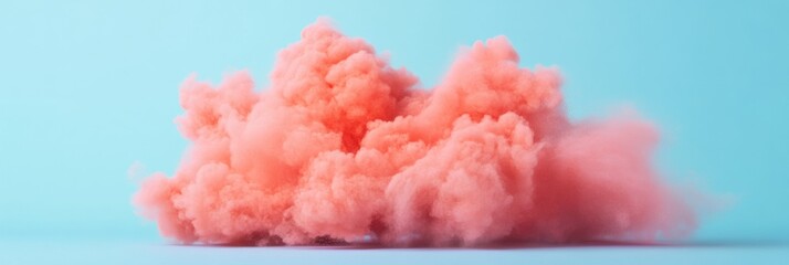 Poster - Vibrant Powder Cloud Artistry Dynamic Coral Particle Burst on Azure Background - Modern Visual Content for Creative Marketing and Design Industries