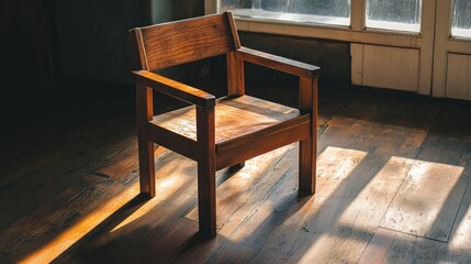 Wall Mural - Sunlight Illuminates a Wooden Chair in a Room