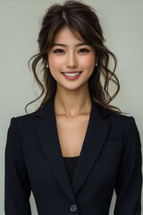 Wall Mural - young Asian women in conservative blazer, lawyer, smiling.