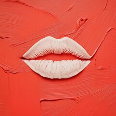Poster - Tactile Lip Artistry Handcrafted Lipstick Texture on Abstract Red Brushstrokes - Modern Beauty Campaign and Creative Cosmetics Branding