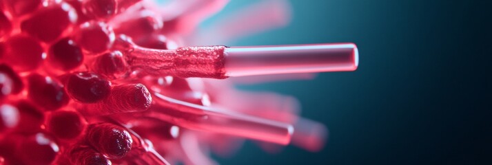 Fototapete - Futuristic Vaccine Visual Abstract Red Molecular Structure in Glass for Scientific Insight and Cutting-Edge Biotech Outreach