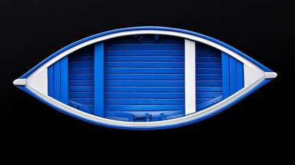 Wall Mural - Blue Rowboat Silhouette: A vibrant blue rowboat, viewed from above, rests against a stark black background, creating a striking silhouette with a sense of stillness and anticipation.