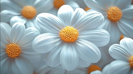 Poster - A field of white daisies with yellow centers, against a simple background.