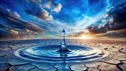 indigo dripping water falls from a cracked sky, stormy sky, eerie, dark blue, natural phenomenon