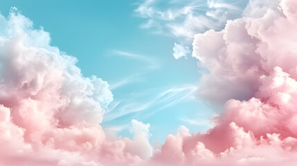 Poster - Ethereal fluffy pink and blue clouds in a serene dramatic sky landscape  Peaceful tranquil and atmospheric cloudscape with a beautiful modern and minimalist aesthetic  Ideal as a background