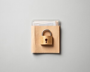 Aufkleber - Minimalist Data Access Display Unlocked Padlock on Transparent Document Folder - Modern Transparency and Efficient Business Record Management