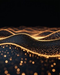 Aufkleber - Modern Cosmic Landscape Digital of Glittery Golden Sand Waves at Night - Innovative Design for Tech Marketing and Luxury Branding Aesthetics