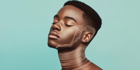 Poster - Futuristic Cybernetic Portrait Afrocentric Human-Android Fusion with Circuitry Motif for Tech Branding and Innovative Digital Storytelling in AI Artistry