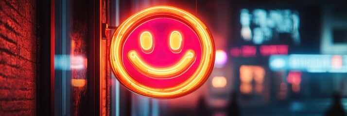 Poster - Neon Smiley Night Cityscape Glow