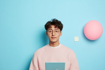 Aufkleber - Interactive Exam Prep Focus Korean Professional, 35, with Tablet and Notes - Modern Learning and Skill Enhancement in Tech-Driven Workplace Environment