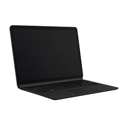 Poster - Sleek Black Laptop Open on White Background for Technology Display