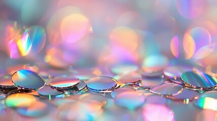 Poster - Abstract Crumpled holographic foil generating iridescent, shimmering surface with dynamic metallic texture colors reflecting light in vibrant abstract pattern background