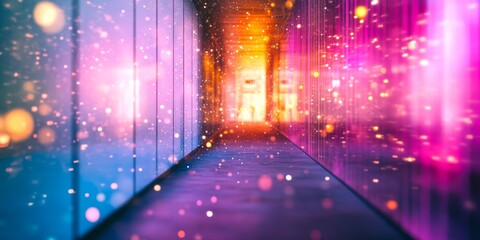 Wall Mural - a vibrant corridor filled with colorful lights and a magical atmosphere. this image captures the ess