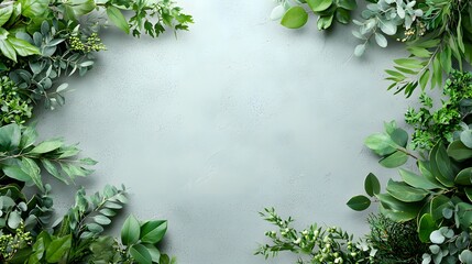 Poster - lush green foliage and plant leaves creating a natural frame with empty copy space in the center for