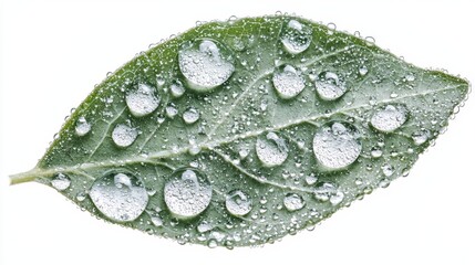 Wall Mural - close-up view of fresh green leaf with water droplets on surface showcasing natural beauty and textu