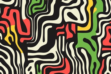 Poster - Vibrant and dynamic seamless pattern featuring colorful wavy lines, creating an abstract and modern design