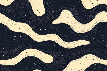 Poster - Dynamic abstract seamless pattern with wavy lines and dots in beige and black, creating a mesmerizing visual texture