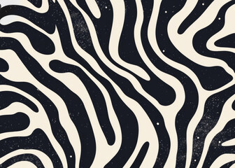 Poster - Seamless black and beige wavy stripes creating an organic zebra pattern with a dotted texture