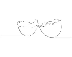 Wall Mural - Continuous one line drawing of cracked eggshell. One line drawing illustration of broken empty egg. Organic farm product concept single line. Editable outline