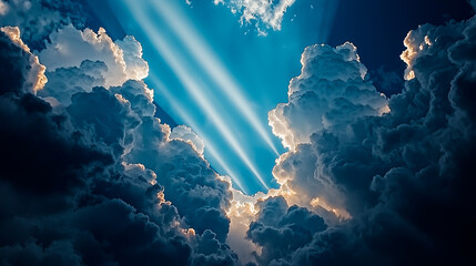 Wall Mural - Sunbeams Illuminating Cumulus Clouds