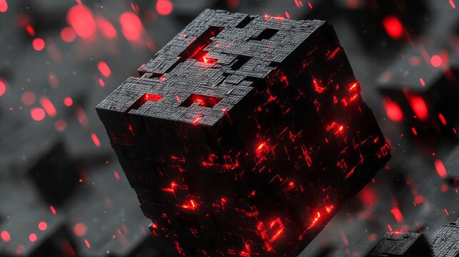 Glowing Red Cube Abstract 3D Render