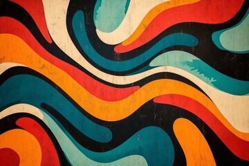 Poster - Retro-inspired background with colorful wavy lines creating a dynamic and visually interesting design