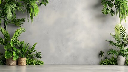 Poster - lush green tropical plants and leaves forming a natural frame design creating a vibrant and serene b