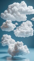 Poster - Minimalist floating clouds against a soft gradient sky, dreamy and peaceful.