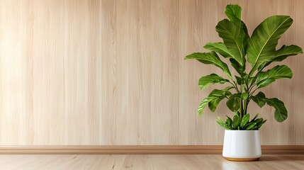 Poster - luxuriant potted tropical foliage plant decorating a clean minimalist home or office interior space 