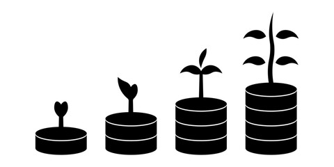 Poster - Plant growth with coin icon. Icon related to plant and financial. suitable for web site, app, user interfaces, printable etc. solid icon style. simple vector design editable