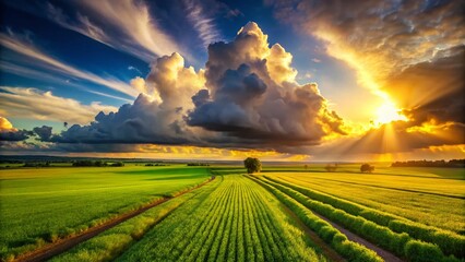 Naklejka na meble Majestic Clouds Over Lush Green Wheat Field - Rural Landscape Photography
