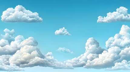 Poster - Serene and tranquil cloudscape with fluffy wispy white clouds drifting across a clear bright blue sky  Peaceful ethereal landscape with a sense of calm freedom and escape