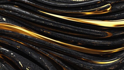 Wall Mural - black and gold abstract texture with fluid metallic reflections, luxurious and elegant