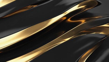 Wall Mural - black and gold abstract texture with fluid metallic reflections, luxurious and elegant