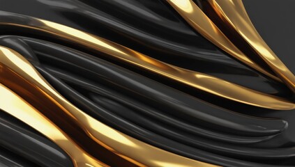 Wall Mural - black and gold abstract texture with fluid metallic reflections, luxurious and elegant